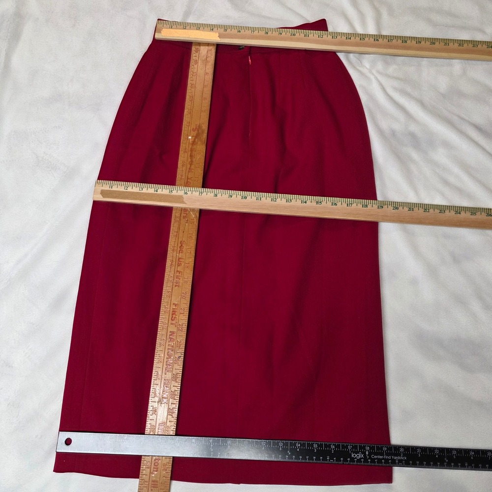 Talbots Petite Red 100% Pure Wool Faux Wrap Midi Skirt Pockets Lined Size 8P EUC - Picture 2 of 7